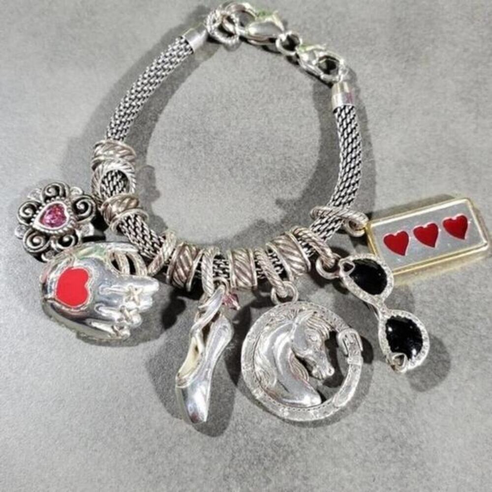 Brighton Charm Bracelet Silver‎ Ballet Horse Baseball Hearts Sunglasses Flower